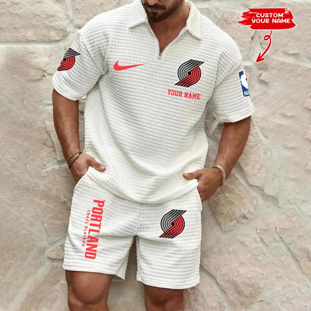 Portland Trail Blazers Men’s Waffle Pattern Half Zipper Shirt And Shorts AZBT2DWSS000169