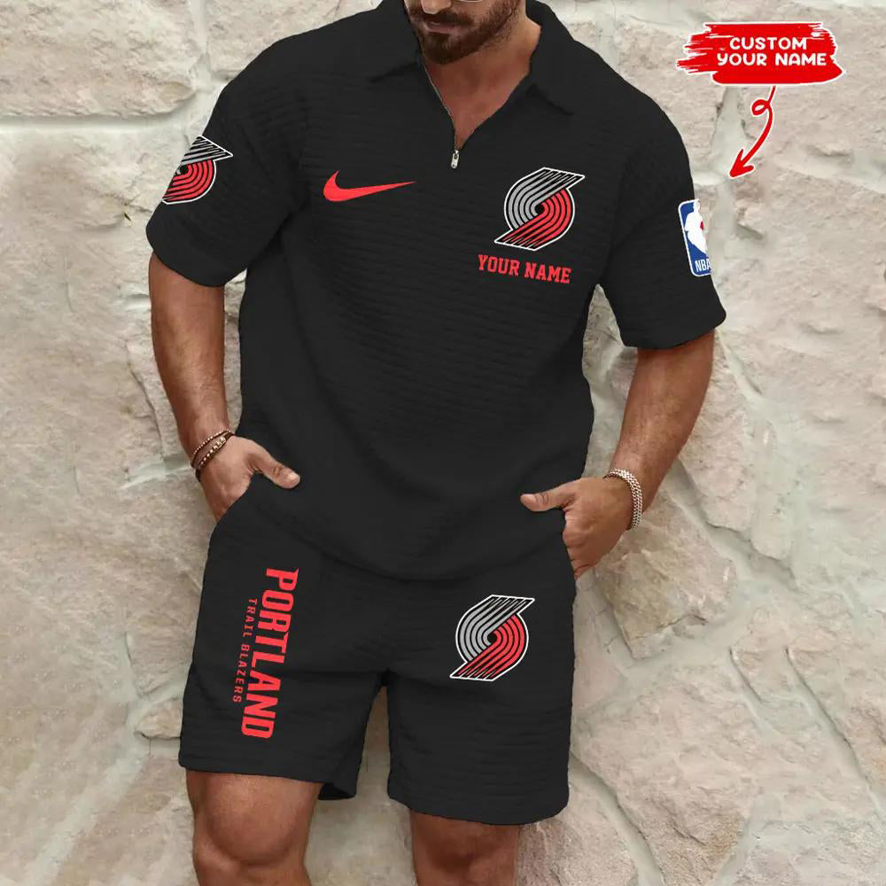 Portland Trail Blazers Men’s Waffle Pattern Half Zipper Shirt And Shorts AZBT2DWSS000169