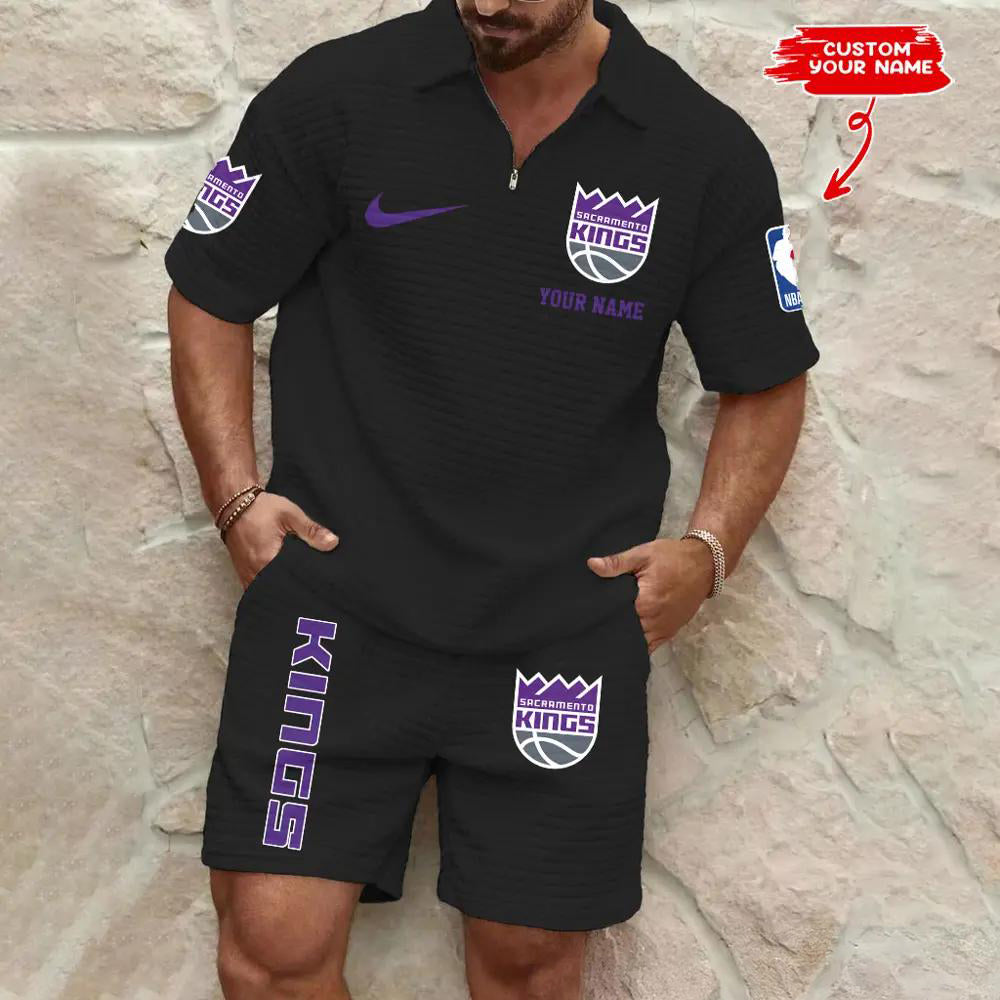 Sacramento Kings Men’s Waffle Pattern Half Zipper Shirt And Shorts AZBT2DWSS000170