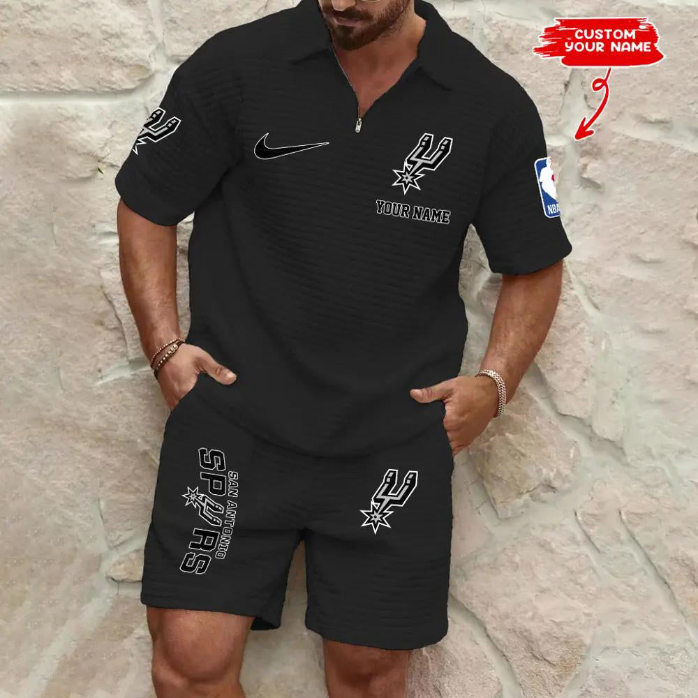 San Antonio Spurs Men’s Waffle Pattern Half Zipper Shirt And Shorts AZBT2DWSS000171