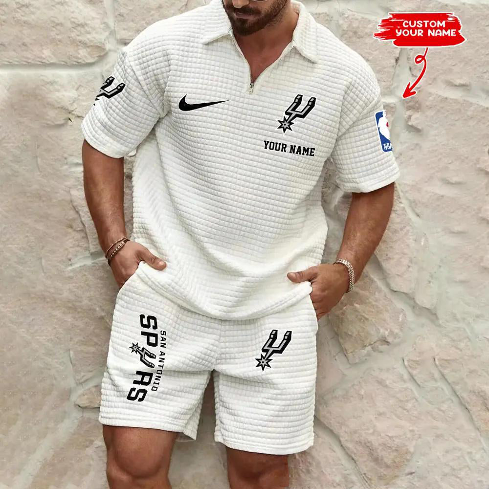 San Antonio Spurs Men’s Waffle Pattern Half Zipper Shirt And Shorts AZBT2DWSS000171