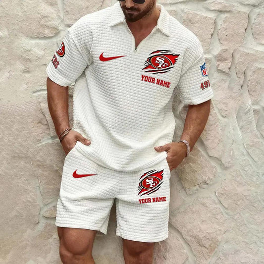San Francisco 49ers Men’s Waffle Pattern Half Zipper Shirt And Shorts AZBT2DWSS000172