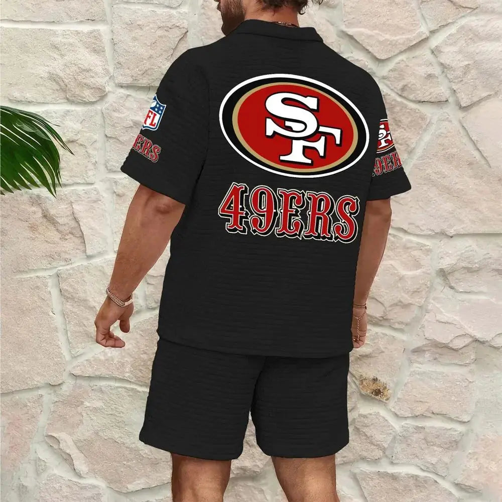 San Francisco 49ers Men’s Waffle Pattern Half Zipper Shirt And Shorts AZBT2DWSS000172