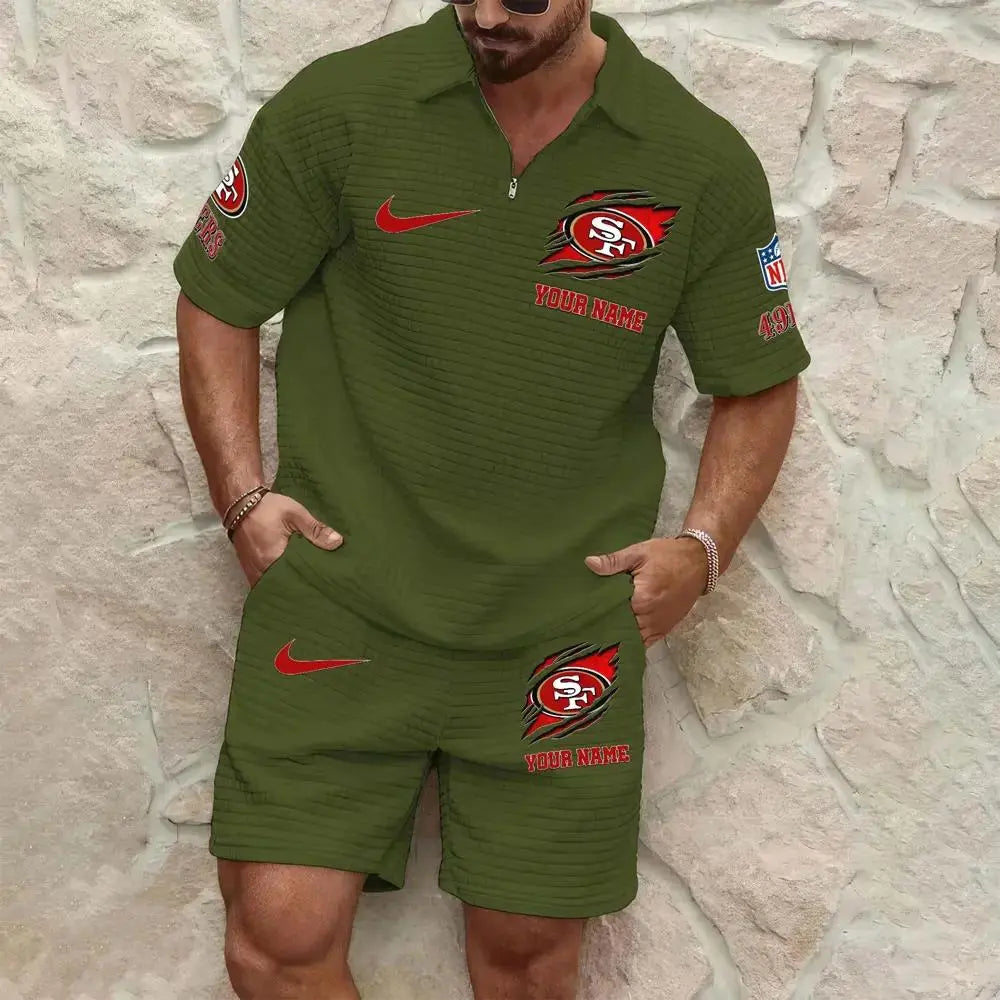 San Francisco 49ers Men’s Waffle Pattern Half Zipper Shirt And Shorts AZBT2DWSS000172