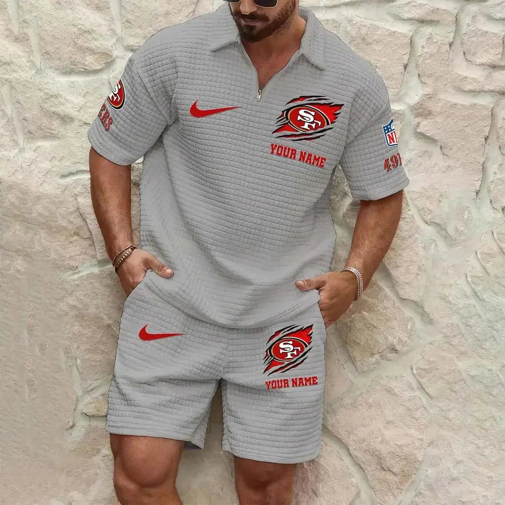 San Francisco 49ers Men’s Waffle Pattern Half Zipper Shirt And Shorts AZBT2DWSS000172