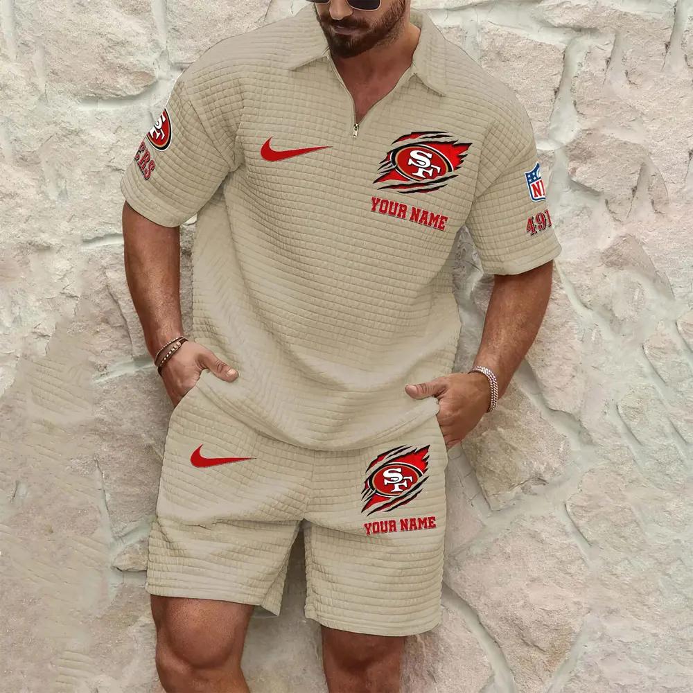 San Francisco 49ers Men’s Waffle Pattern Half Zipper Shirt And Shorts AZBT2DWSS000172