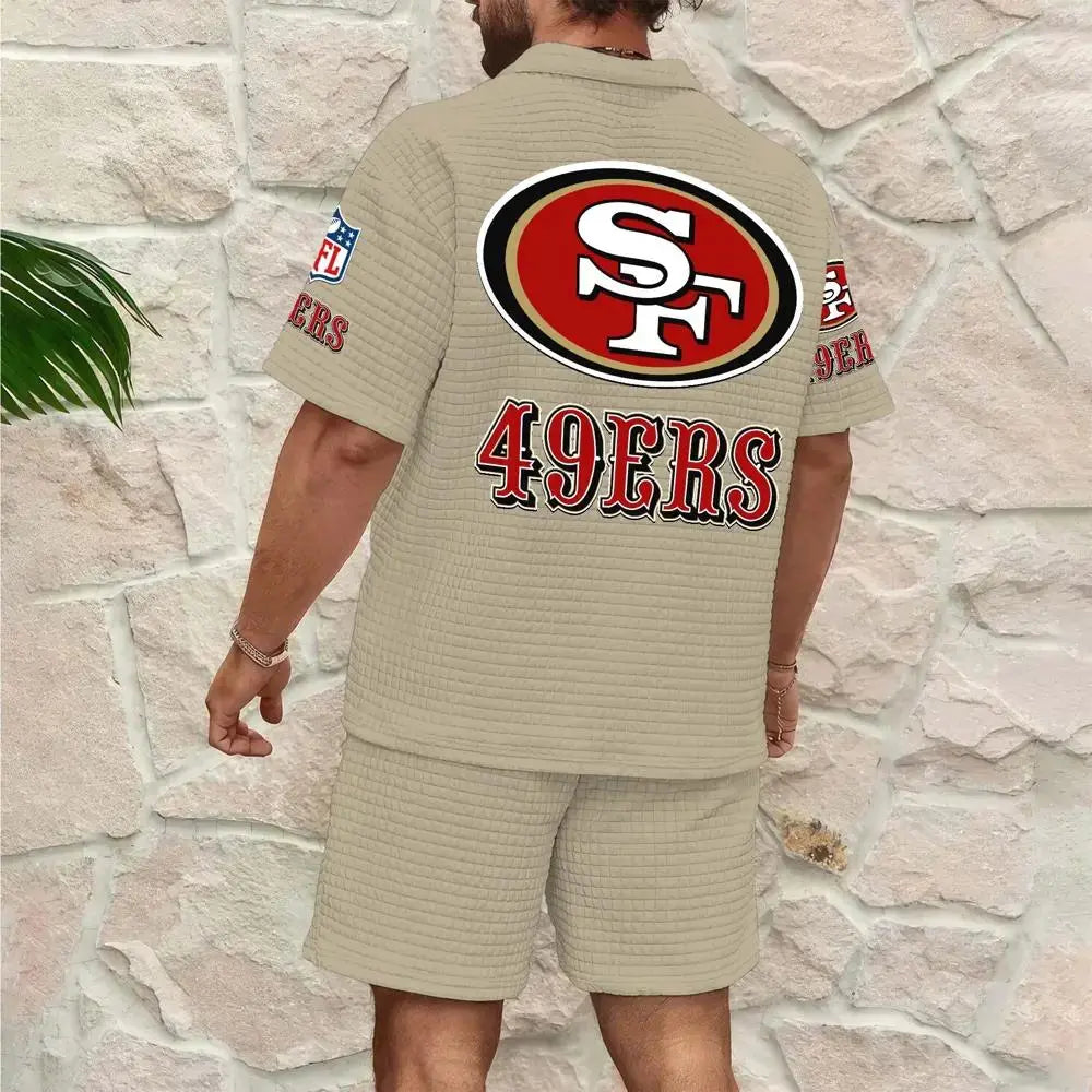 San Francisco 49ers Men’s Waffle Pattern Half Zipper Shirt And Shorts AZBT2DWSS000172