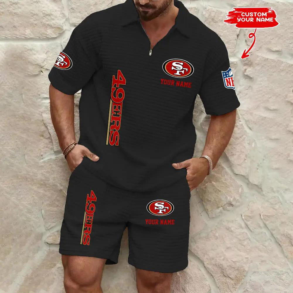 San Francisco 49ers Men’s Waffle Pattern Half Zipper Shirt And Shorts AZBT2DWSS000173