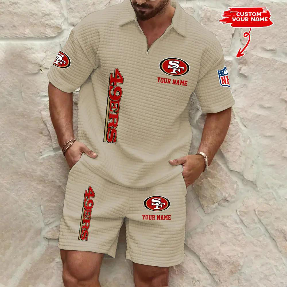 San Francisco 49ers Men’s Waffle Pattern Half Zipper Shirt And Shorts AZBT2DWSS000173
