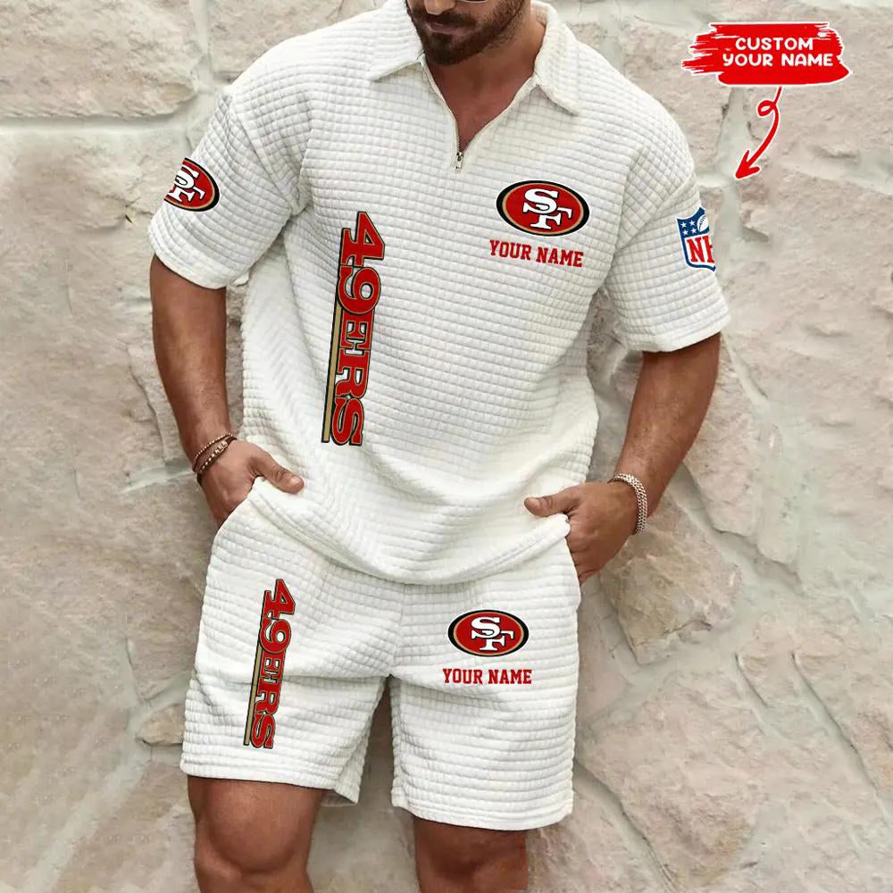 San Francisco 49ers Men’s Waffle Pattern Half Zipper Shirt And Shorts AZBT2DWSS000173