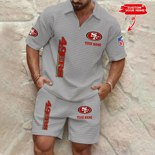 San Francisco 49ers Men’s Waffle Pattern Half Zipper Shirt And Shorts AZBT2DWSS000173