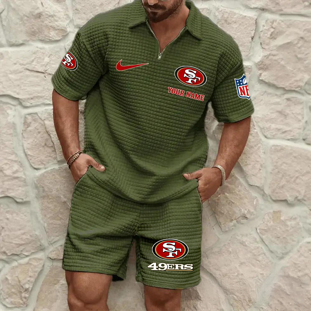 San Francisco 49ers Men’s Waffle Pattern Half Zipper Shirt And Shorts AZBT2DWSS000174