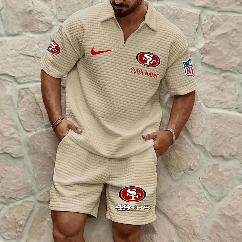 San Francisco 49ers Men’s Waffle Pattern Half Zipper Shirt And Shorts AZBT2DWSS000174