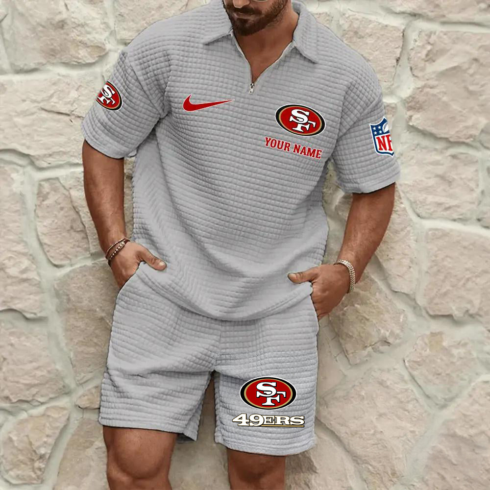 San Francisco 49ers Men’s Waffle Pattern Half Zipper Shirt And Shorts AZBT2DWSS000174