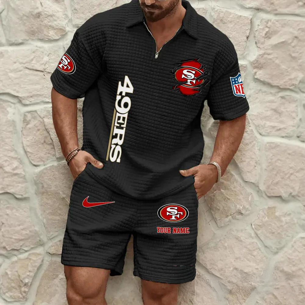 San Francisco 49ers Men’s Waffle Pattern Half Zipper Shirt And Shorts AZBT2DWSS000175