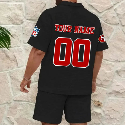 San Francisco 49ers Men’s Waffle Pattern Half Zipper Shirt And Shorts AZBT2DWSS000175