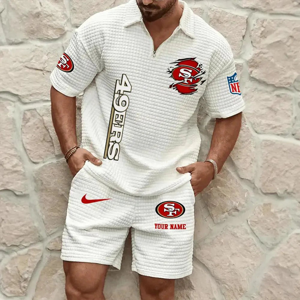 San Francisco 49ers Men’s Waffle Pattern Half Zipper Shirt And Shorts AZBT2DWSS000175