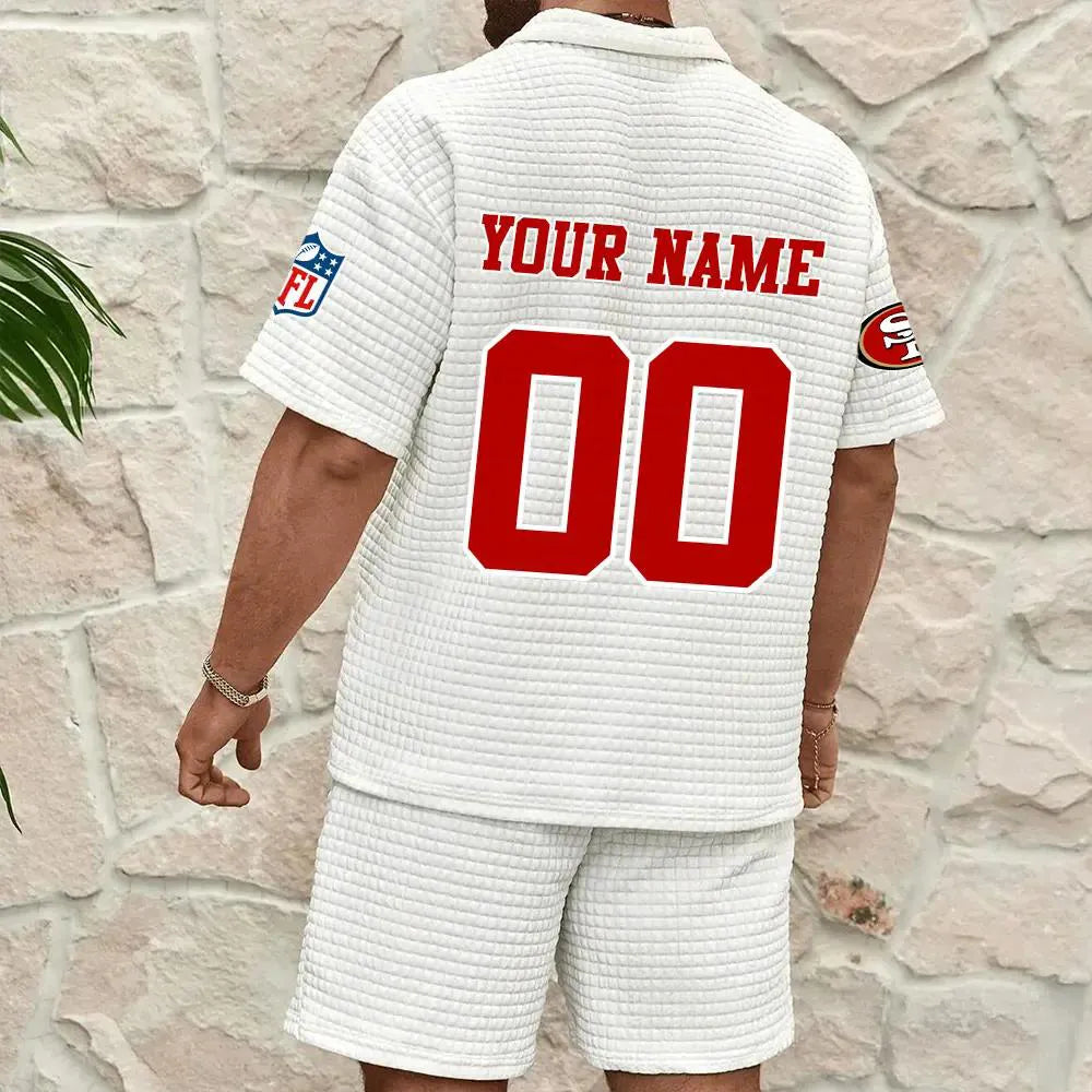 San Francisco 49ers Men’s Waffle Pattern Half Zipper Shirt And Shorts AZBT2DWSS000175
