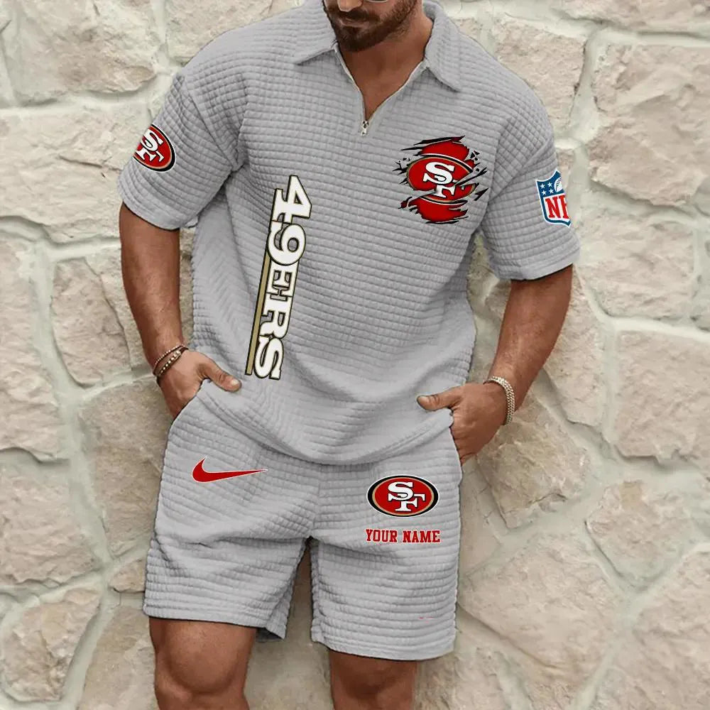 San Francisco 49ers Men’s Waffle Pattern Half Zipper Shirt And Shorts AZBT2DWSS000175