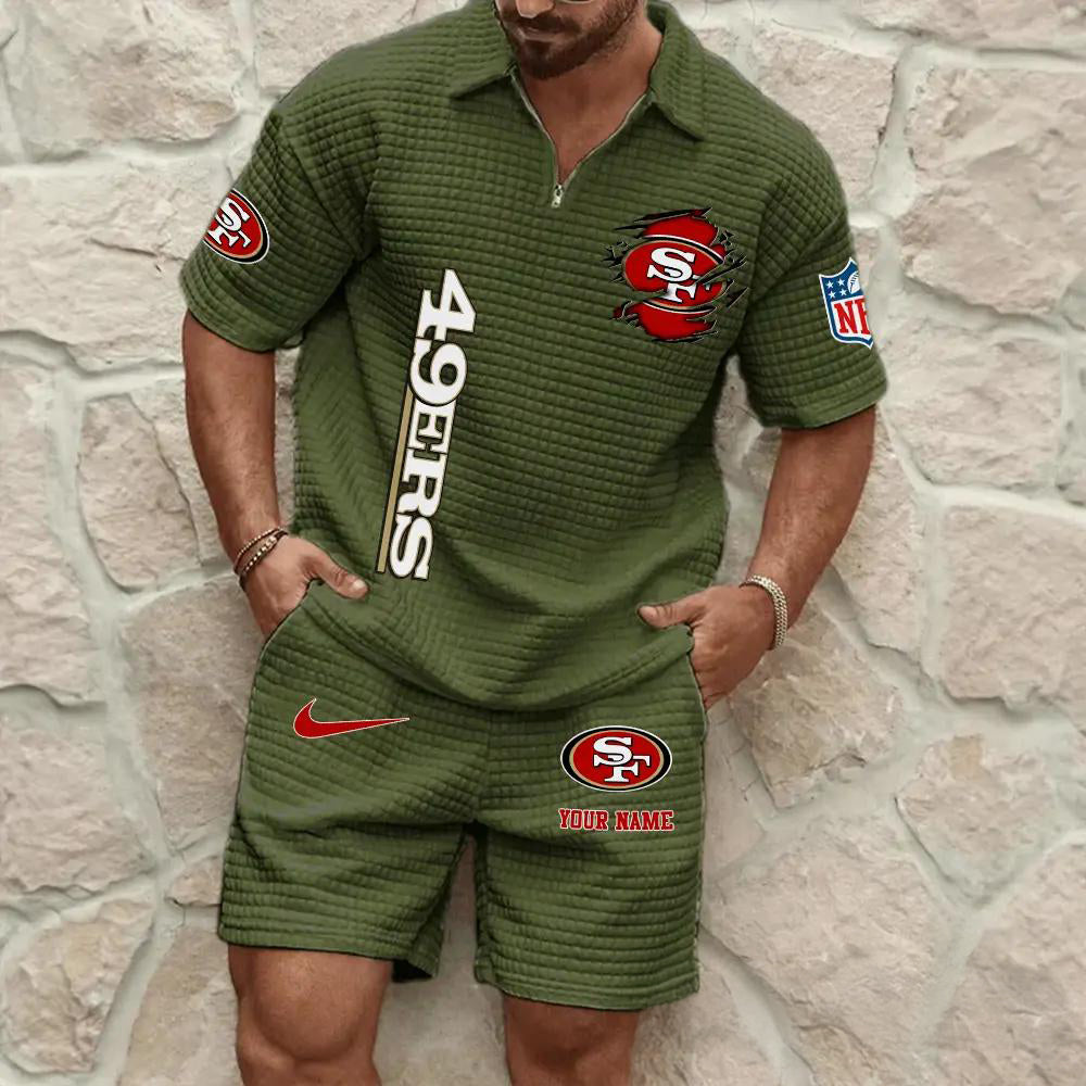 San Francisco 49ers Men’s Waffle Pattern Half Zipper Shirt And Shorts AZBT2DWSS000175