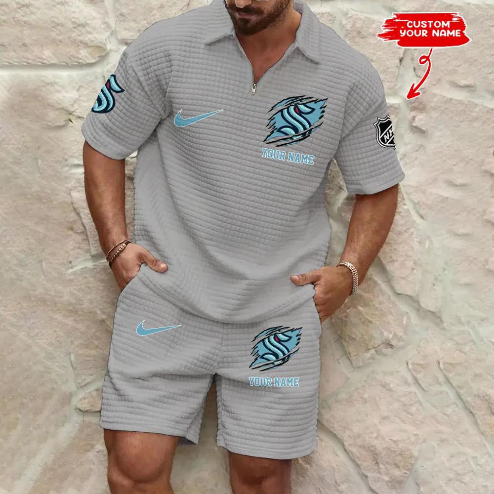 Seattle Kraken Men’s Waffle Pattern Half Zipper Shirt And Shorts AZBT2DWSS000177
