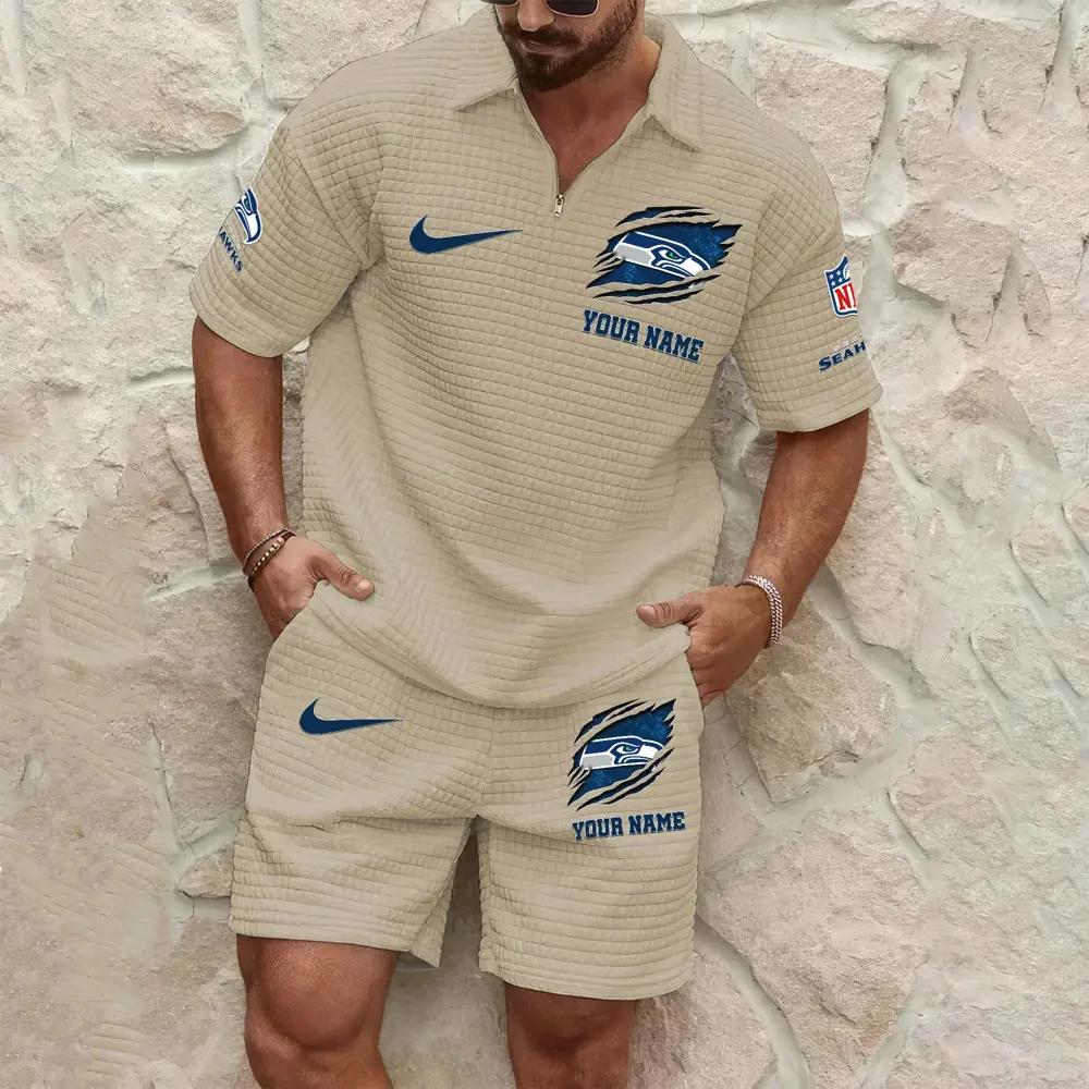Seattle Seahawks Men’s Waffle Pattern Half Zipper Shirt And Shorts AZBT2DWSS000178
