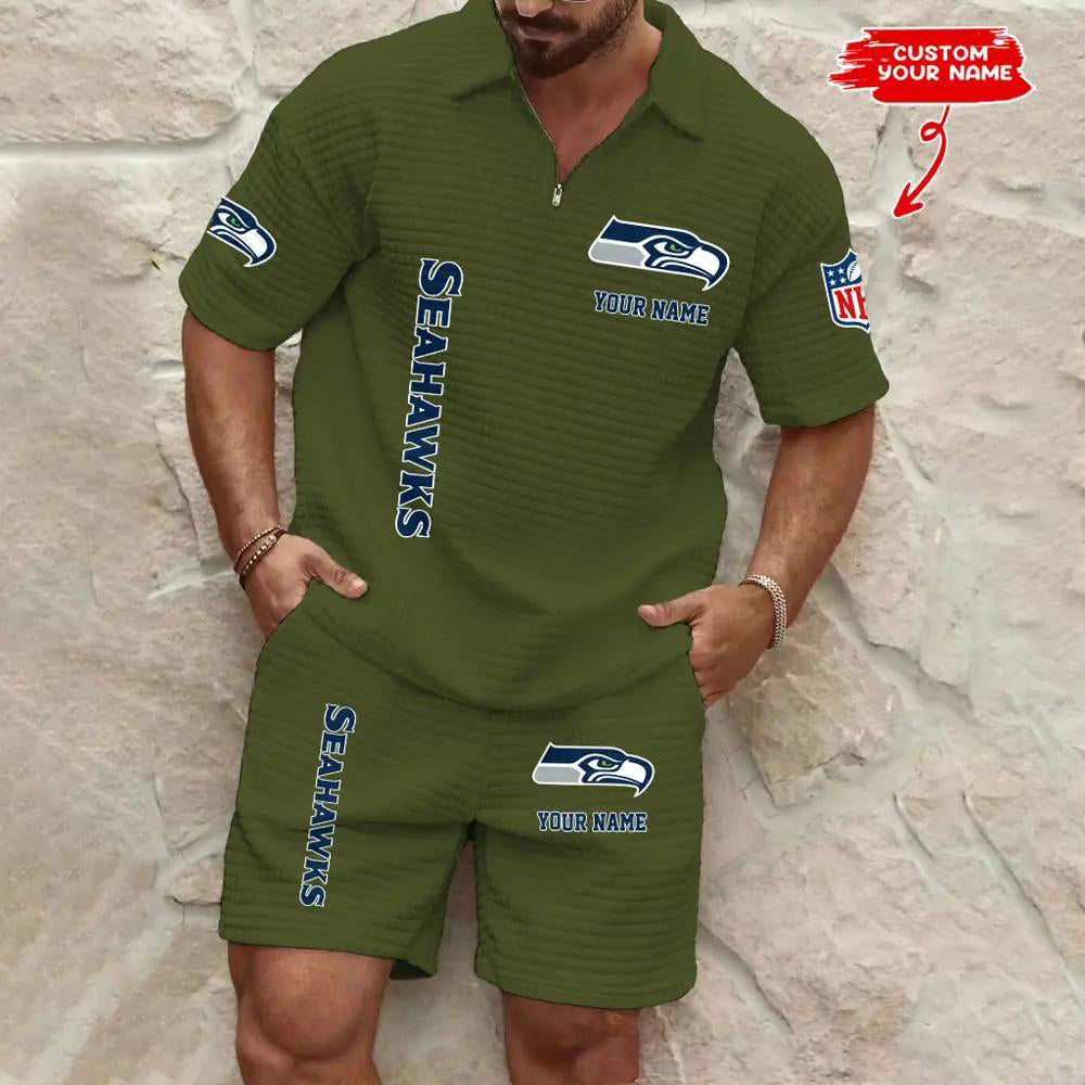 Seattle Seahawks Men’s Waffle Pattern Half Zipper Shirt And Shorts AZBT2DWSS000179