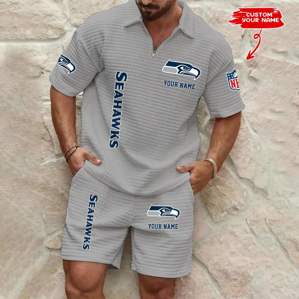 Seattle Seahawks Men’s Waffle Pattern Half Zipper Shirt And Shorts AZBT2DWSS000179