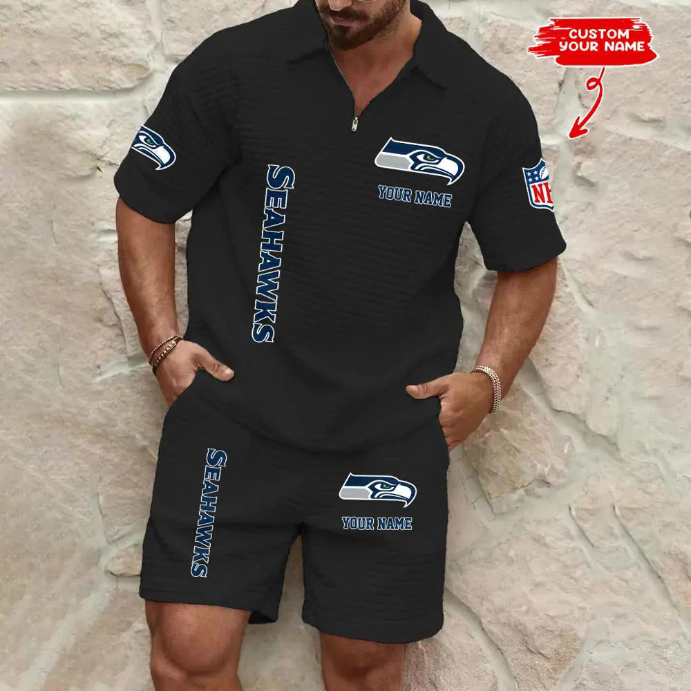 Seattle Seahawks Men’s Waffle Pattern Half Zipper Shirt And Shorts AZBT2DWSS000179