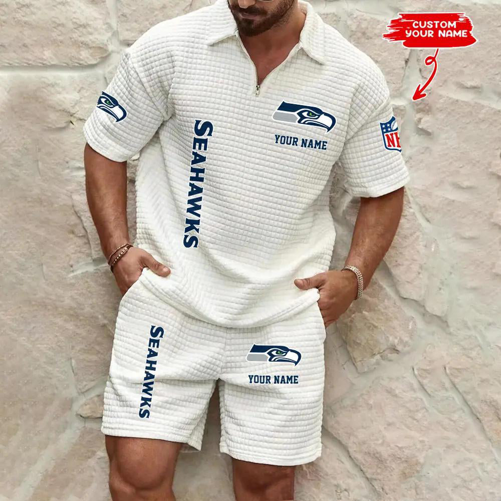Seattle Seahawks Men’s Waffle Pattern Half Zipper Shirt And Shorts AZBT2DWSS000179