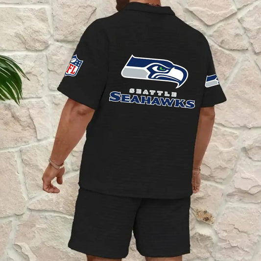 Seattle Seahawks Men’s Waffle Pattern Half Zipper Shirt And Shorts AZBT2DWSS000180