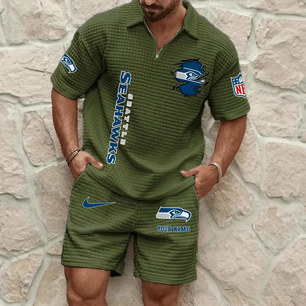 Seattle Seahawks Men’s Waffle Pattern Half Zipper Shirt And Shorts AZBT2DWSS000181