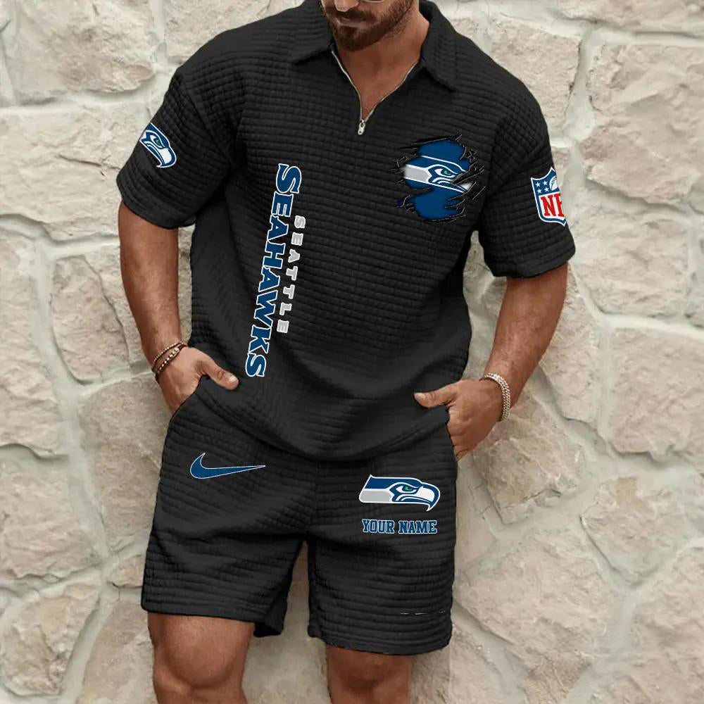 Seattle Seahawks Men’s Waffle Pattern Half Zipper Shirt And Shorts AZBT2DWSS000181