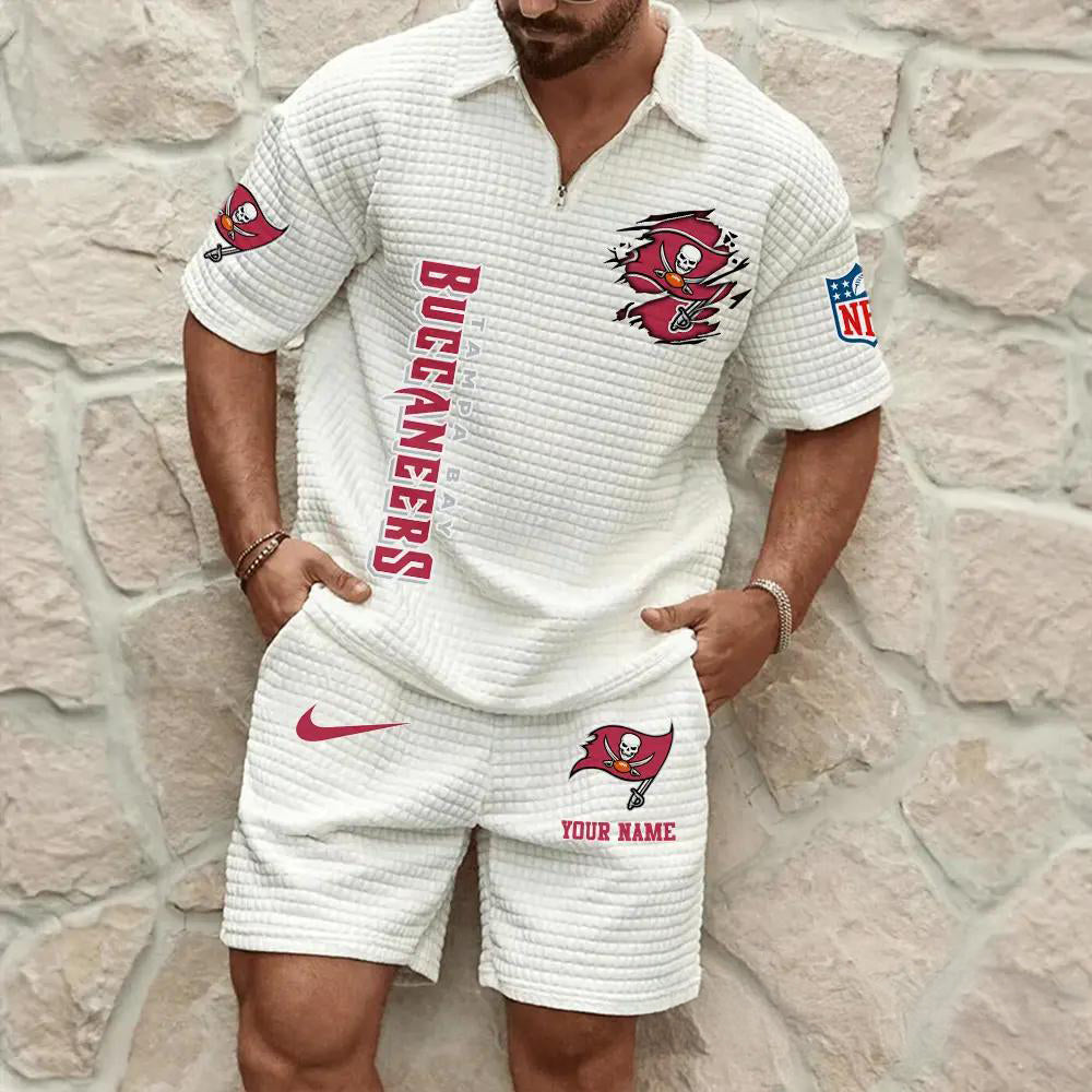 Tampa Bay Buccaneers Men’s Waffle Pattern Half Zipper Shirt And Shorts AZBT2DWSS000186