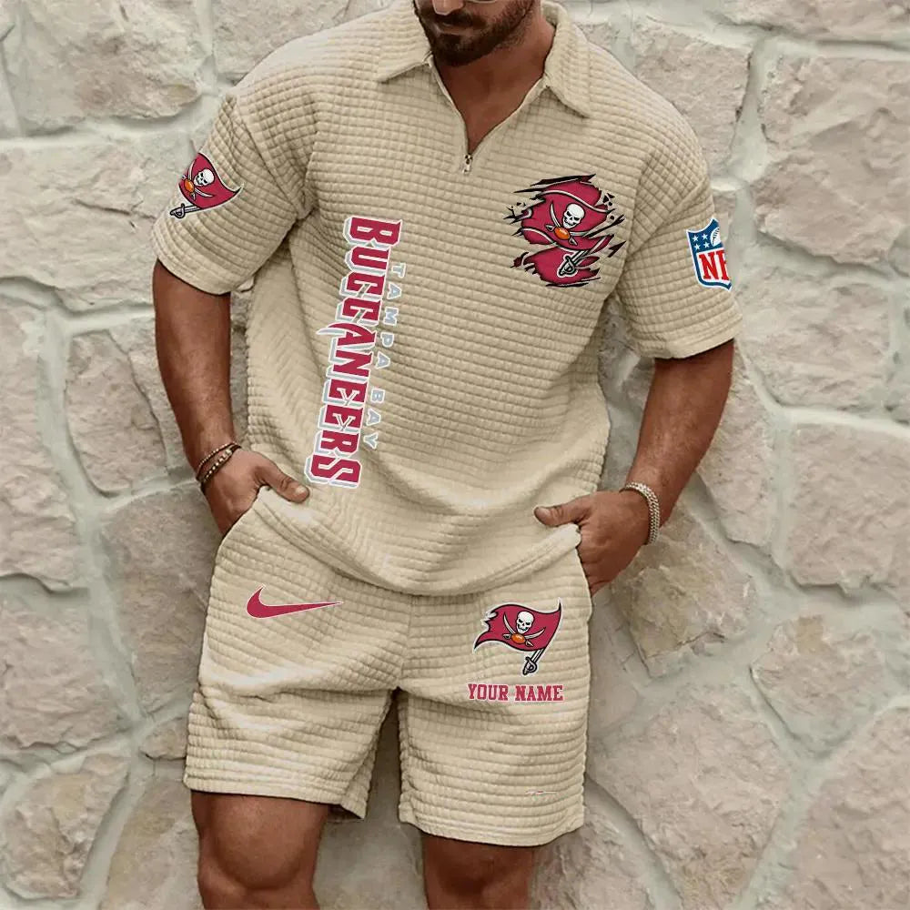 Tampa Bay Buccaneers Men’s Waffle Pattern Half Zipper Shirt And Shorts AZBT2DWSS000186