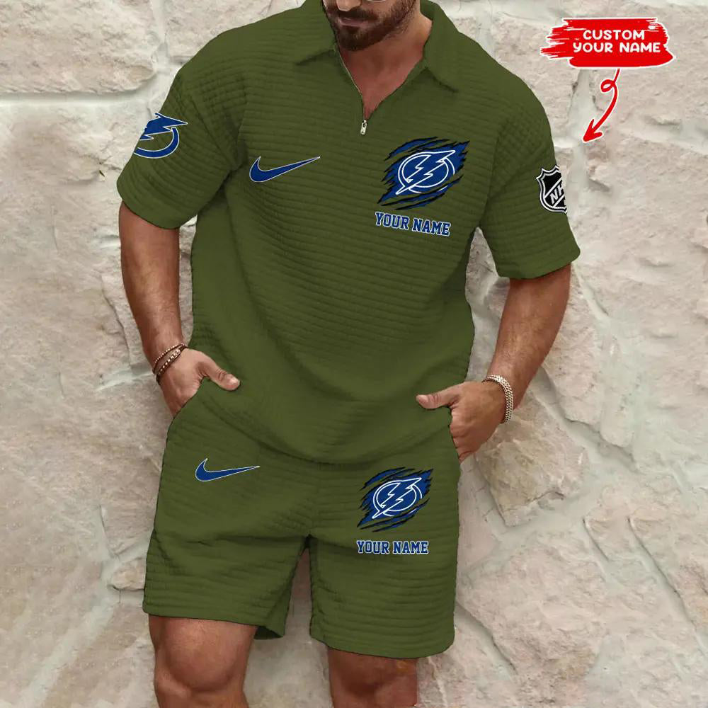 Tampa Bay Lightning Men’s Waffle Pattern Half Zipper Shirt And Shorts AZBT2DWSS000187