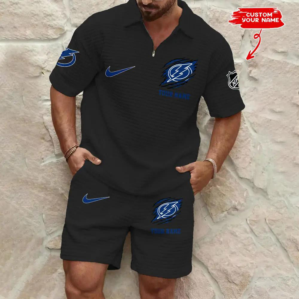 Tampa Bay Lightning Men’s Waffle Pattern Half Zipper Shirt And Shorts AZBT2DWSS000187