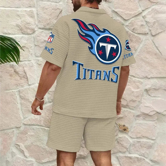 Tennessee Titans Men’s Waffle Pattern Half Zipper Shirt And Shorts AZBT2DWSS000188