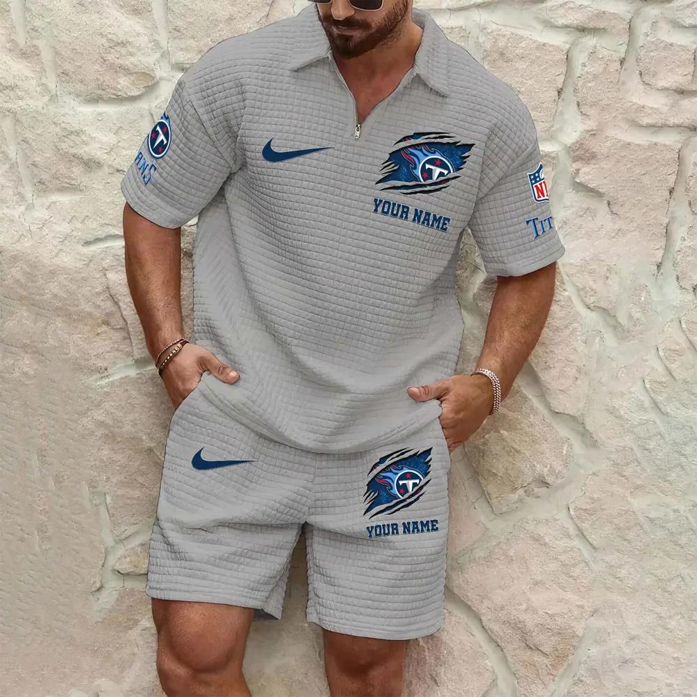 Tennessee Titans Men’s Waffle Pattern Half Zipper Shirt And Shorts AZBT2DWSS000188