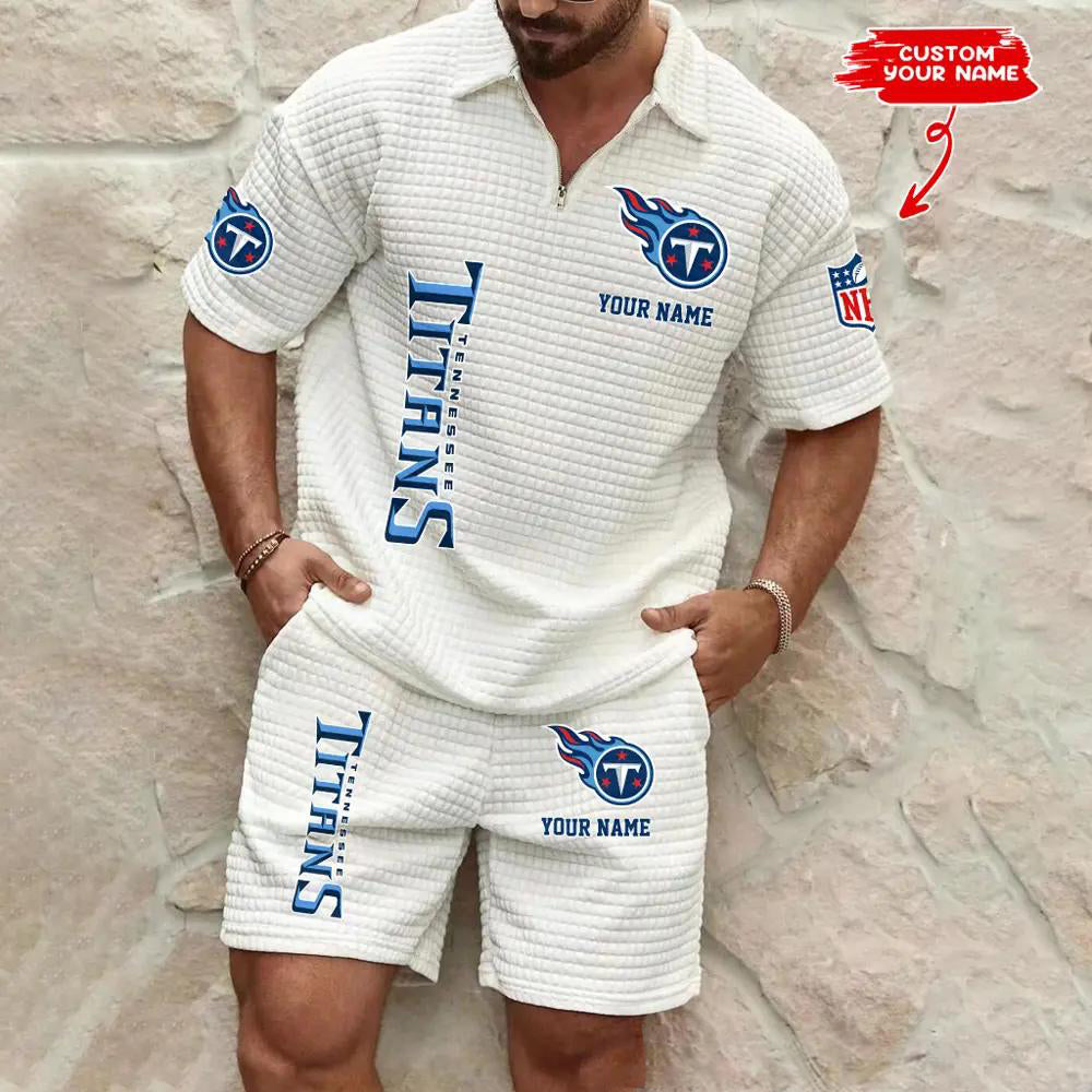 Tennessee Titans Men’s Waffle Pattern Half Zipper Shirt And Shorts AZBT2DWSS000189