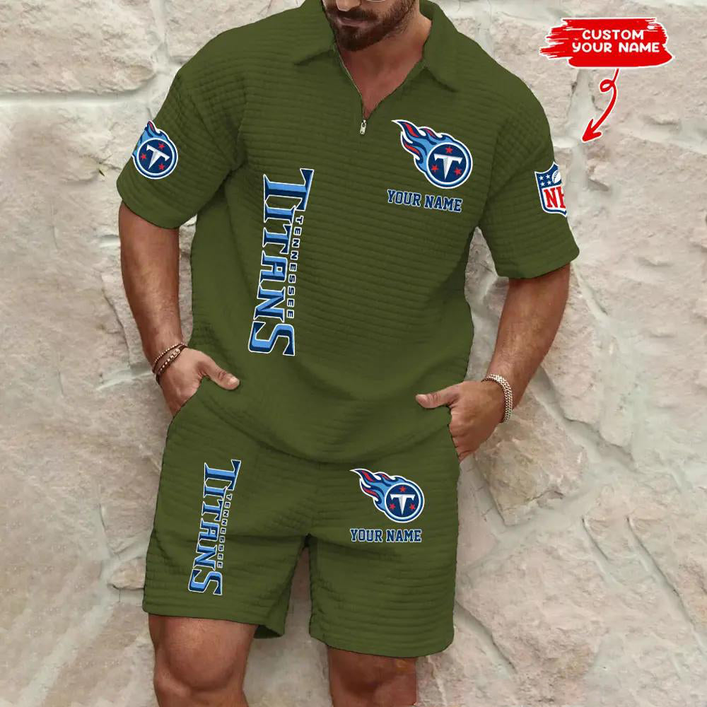 Tennessee Titans Men’s Waffle Pattern Half Zipper Shirt And Shorts AZBT2DWSS000189