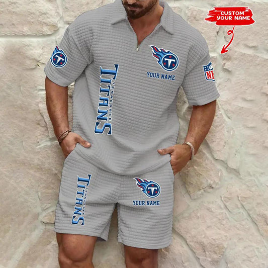 Tennessee Titans Men’s Waffle Pattern Half Zipper Shirt And Shorts AZBT2DWSS000189