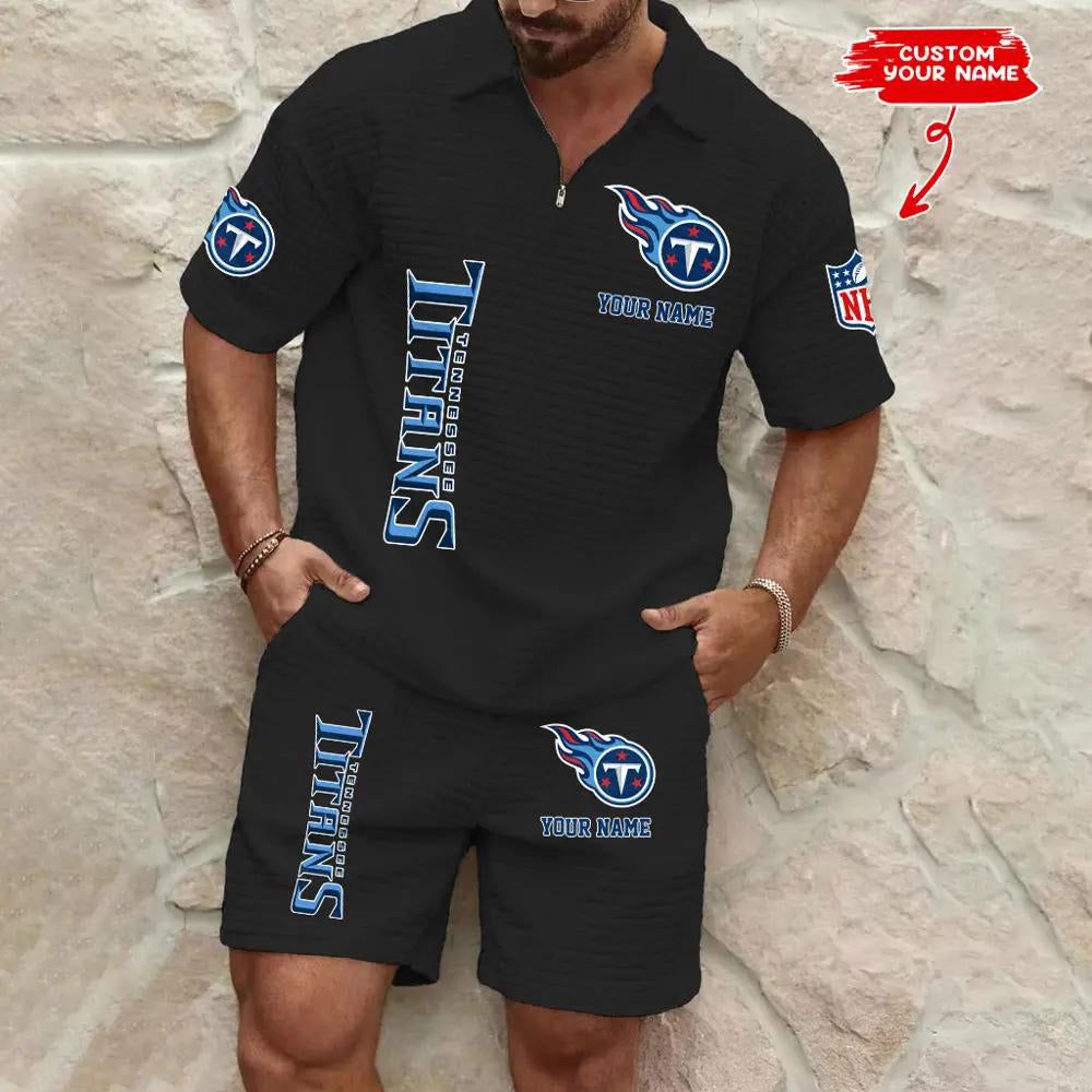 Tennessee Titans Men’s Waffle Pattern Half Zipper Shirt And Shorts AZBT2DWSS000189