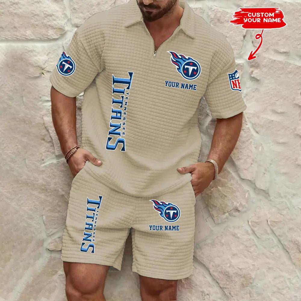 Tennessee Titans Men’s Waffle Pattern Half Zipper Shirt And Shorts AZBT2DWSS000189
