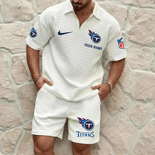 Tennessee Titans Men’s Waffle Pattern Half Zipper Shirt And Shorts AZBT2DWSS000190