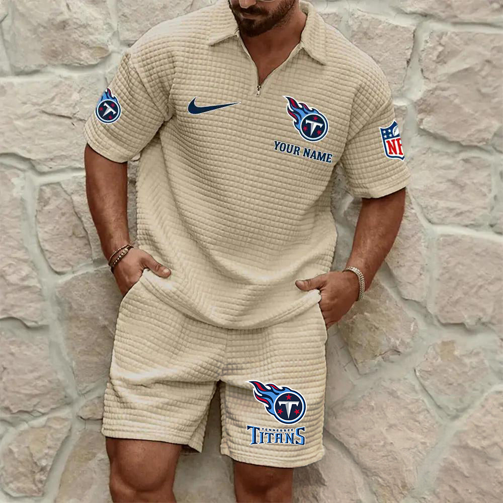 Tennessee Titans Men’s Waffle Pattern Half Zipper Shirt And Shorts AZBT2DWSS000190