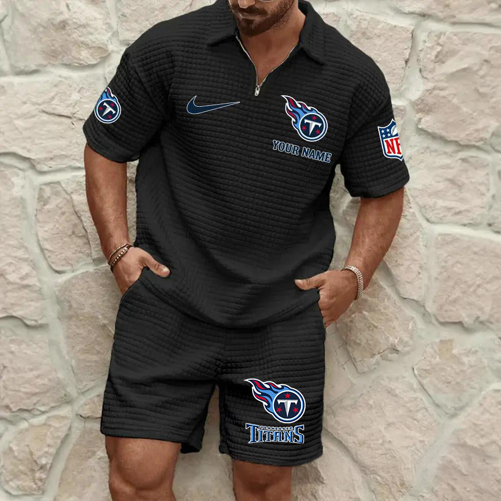 Tennessee Titans Men’s Waffle Pattern Half Zipper Shirt And Shorts AZBT2DWSS000190