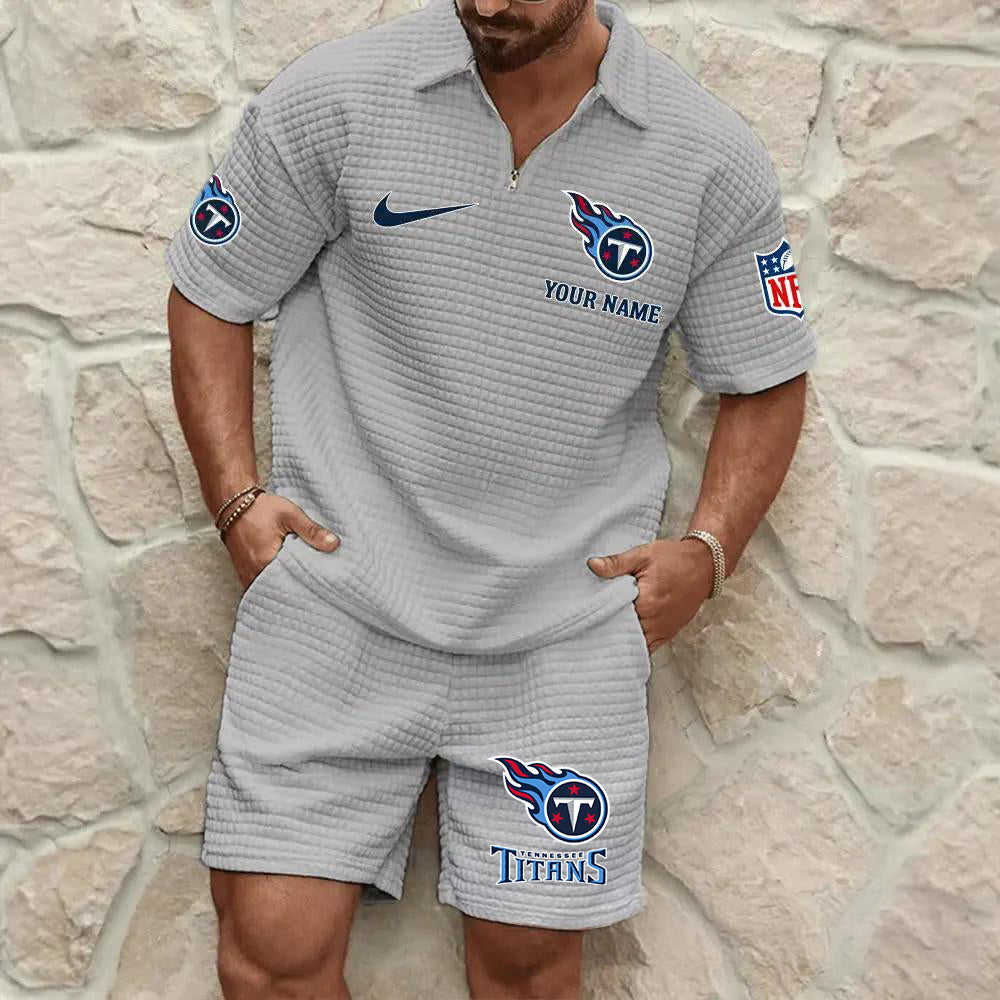 Tennessee Titans Men’s Waffle Pattern Half Zipper Shirt And Shorts AZBT2DWSS000190