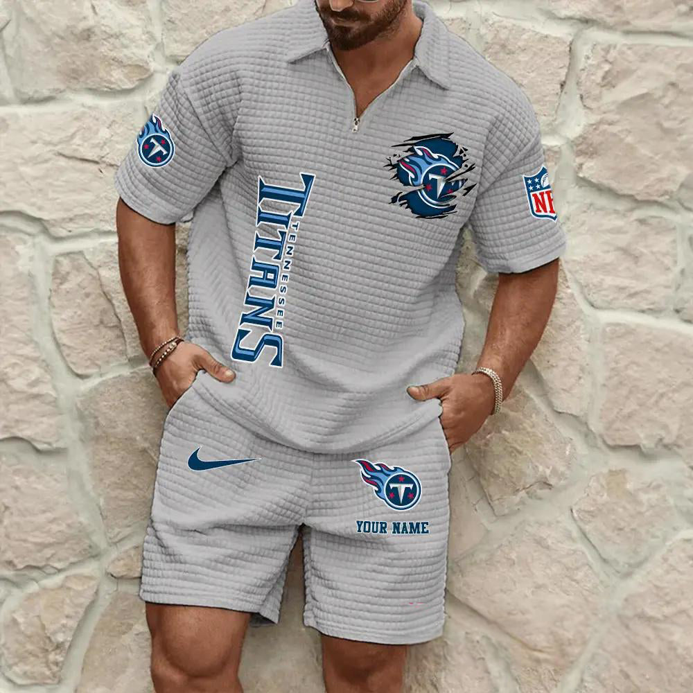 Tennessee Titans Men’s Waffle Pattern Half Zipper Shirt And Shorts AZBT2DWSS000191