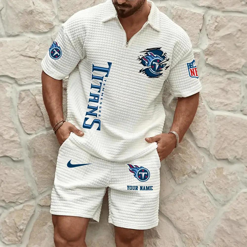 Tennessee Titans Men’s Waffle Pattern Half Zipper Shirt And Shorts AZBT2DWSS000191